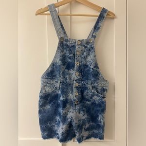 The Children’s Place Girls Blue White Tie Dye Overall Shorts, Size 14,